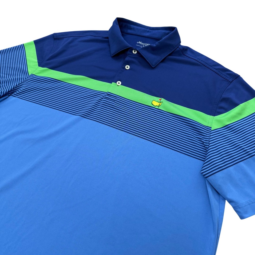 Masters Tech Golf Polo‎ Augusta National Mens XL Blue Green Striped Performance
